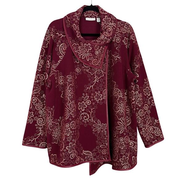 Susan Graver Foil Printed Textured Knit Jacket Red Single Button Womens Size 2X - Picture 1 of 7